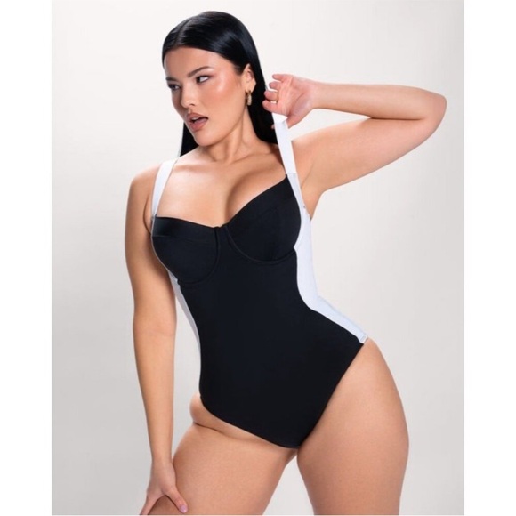 TA3 Lifty Contour Black And White One Piece Reg/Long Shapewear Swimsuit XS D/DD - Picture 8 of 14